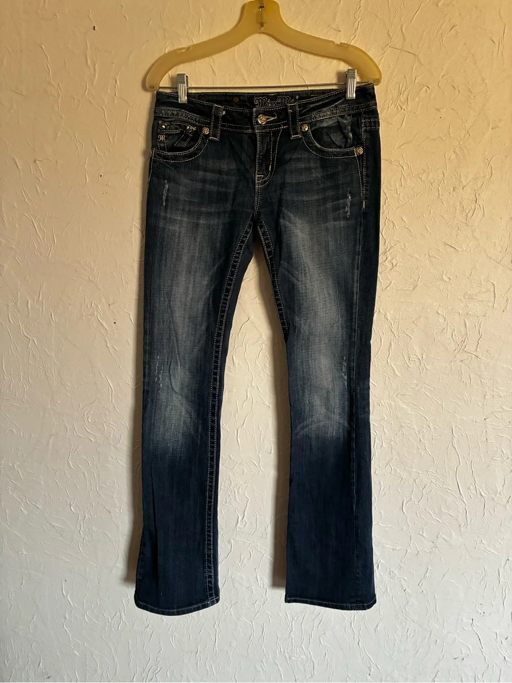 Miss Me Dark Blue boot cut Jeans with Embroidered Back Pockets 28L - Picture 4 of 5
